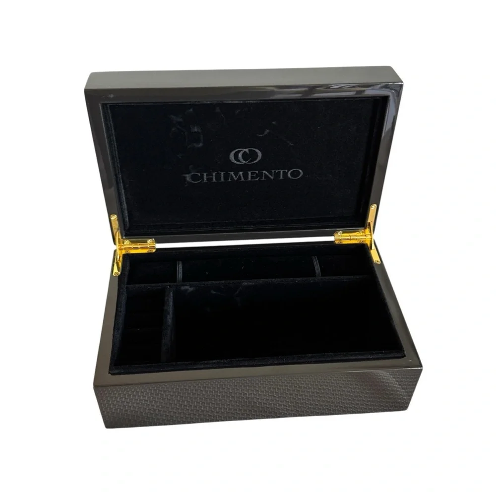 CHIMENTO Jewelry Box Multi Compartments Black Lacquered Wood 8” X 5”